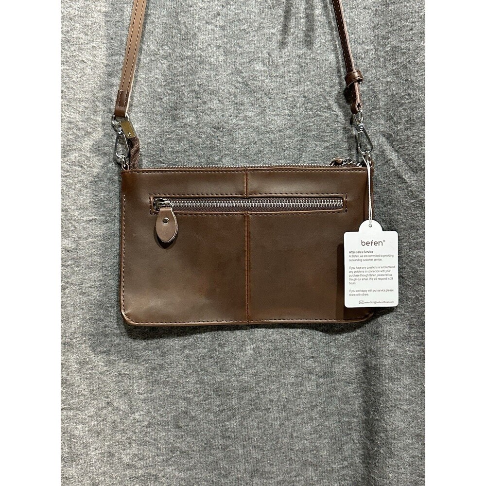 NWT Befen Smooth Brown Leather Light Weight Crossbody Travel
